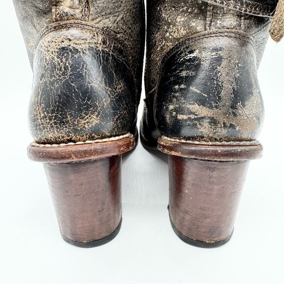 Bed Stu Fiona Cobbler Series Buckled Heeled Moto Boot In Pewter Black Size 6 - Picture 11 of 15